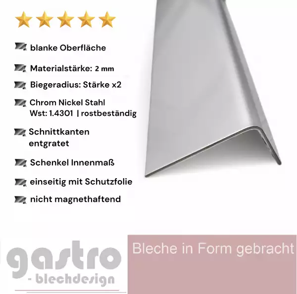 2 mm starker Edelstahl Kantenschutz. Stabile Ausführung
